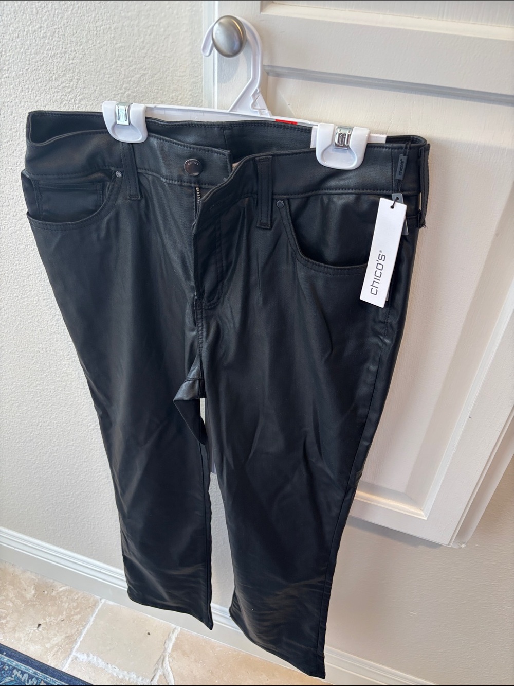 Chico's Black Flare Leg Wax Look Jeans - Picture 2 of 6